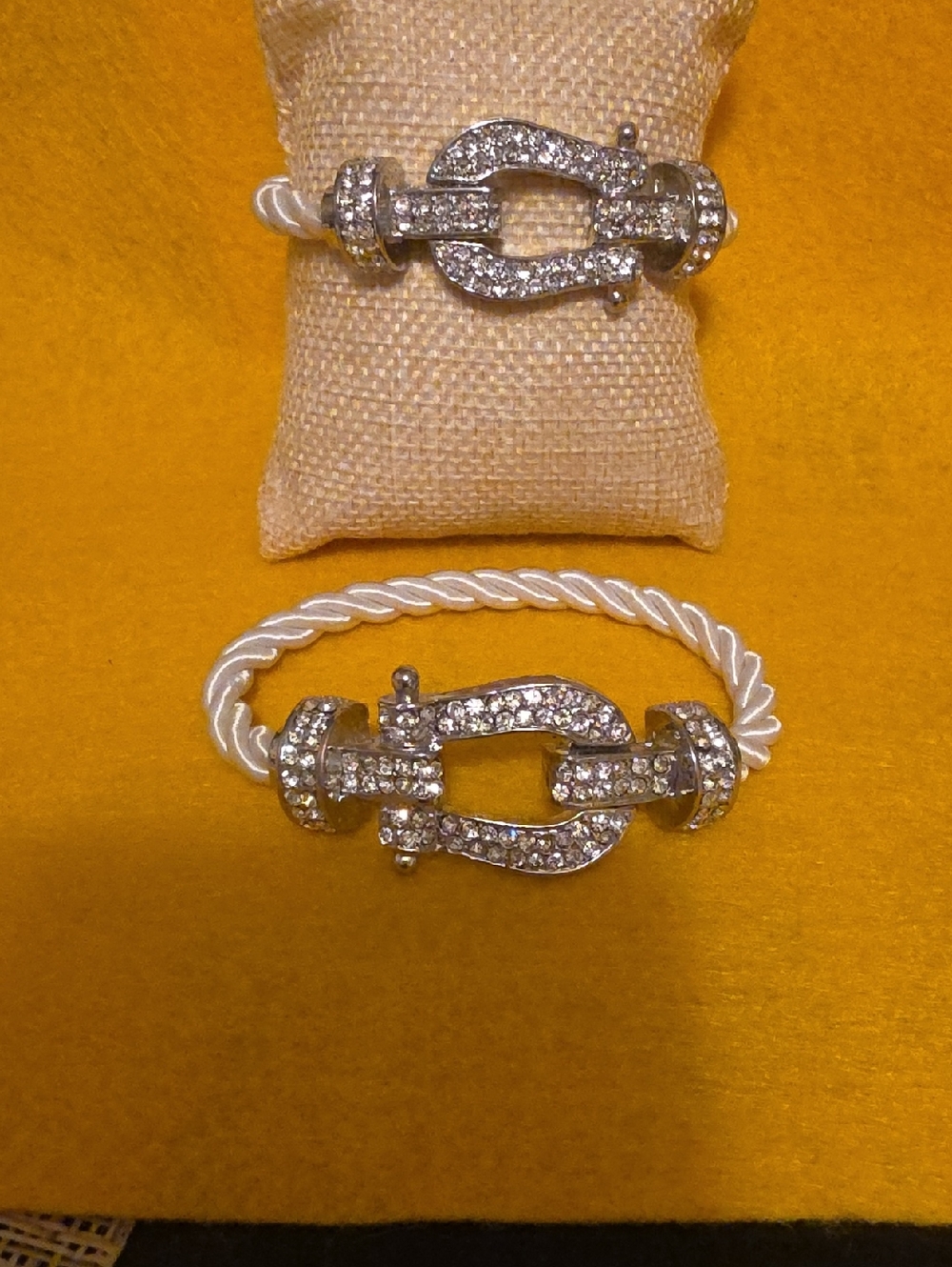 Crystal Buckle Twist Rope Bracelet - White
